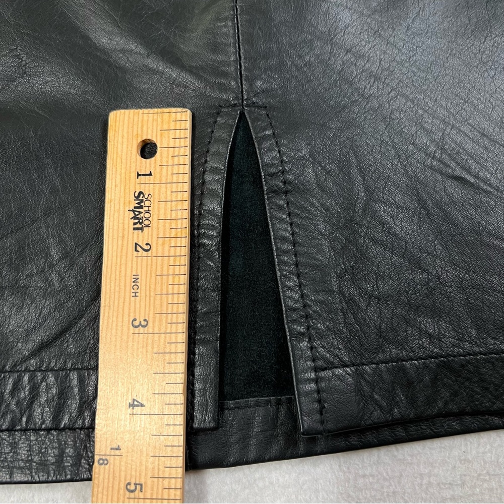 Jacqueline Ferrar Genuine Leather Skirt Women's 14P Black Vintage Slit Lined - Picture 8 of 17